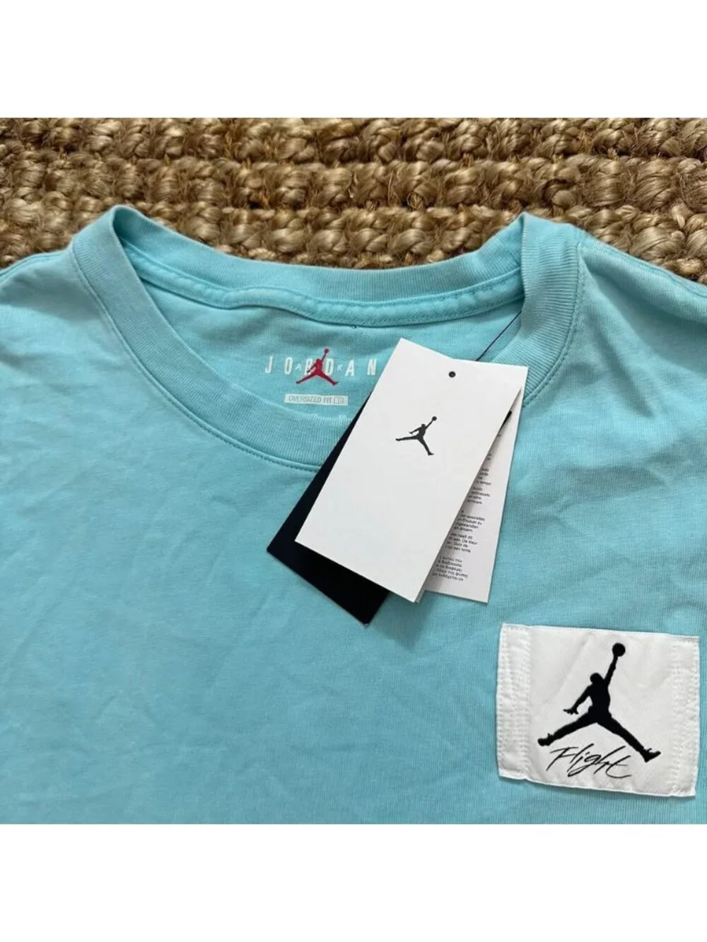 New Nike Air Jordan Flight Patch T-Shirt Mens Light Blue Oversized Fit XL